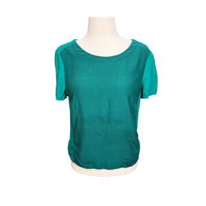 Boden top short loose sleeve scoop neck two tone green teal Sz 10